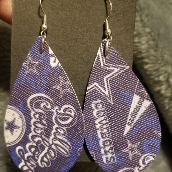 NFL Jewelry - Dallas Cowboys Football Faux Leather Earrings,
